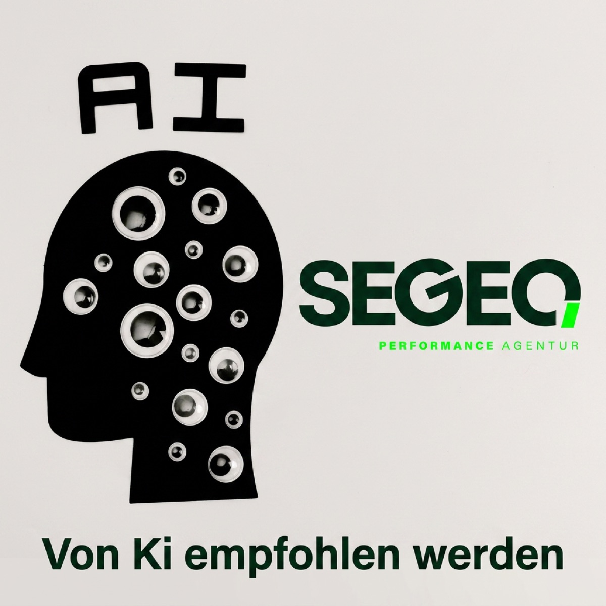 AI-Kopf-Silhouette mit SEGEO-Logo, Von KI empfohlen werden
