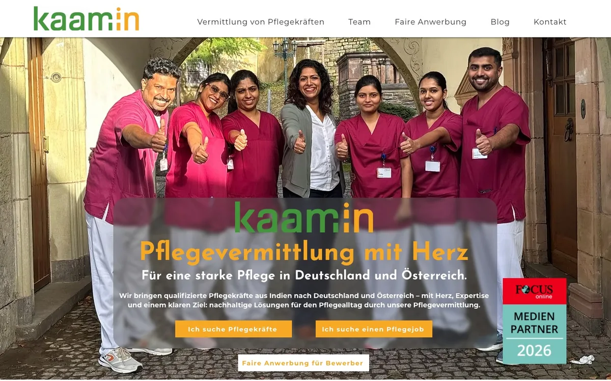 Website-Screenshot: Kaam-in, Pflegevermittlung