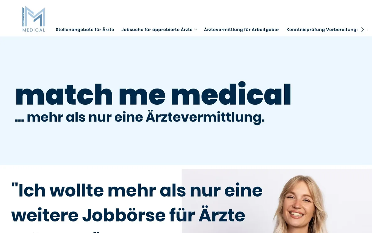 Website-Screenshot: Match Me Medical, Ärztevermittlung Köln