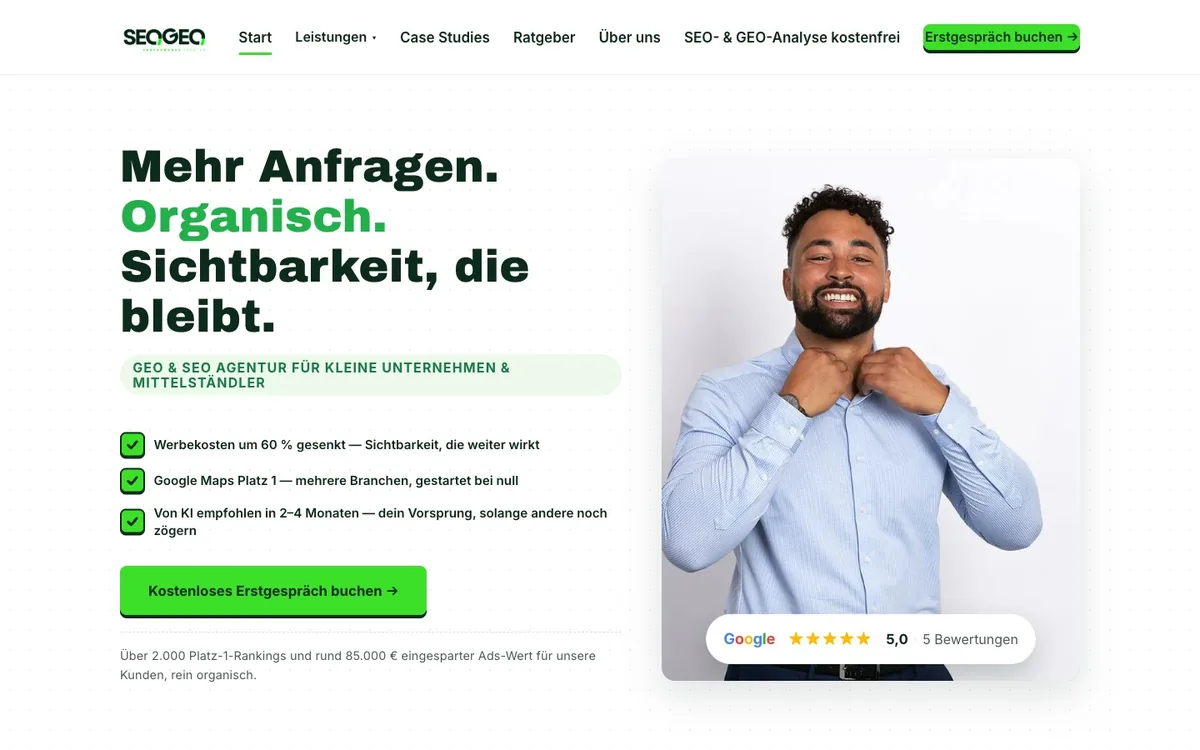 Website-Screenshot: SEOGEO Performance, SEO- und GEO-Agentur